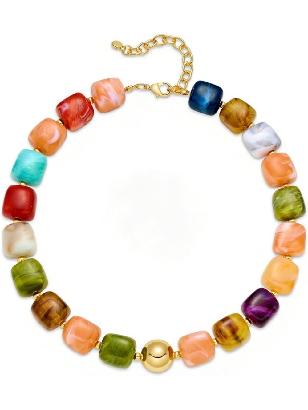 Colorful Chunky Statement Necklace for Women | Boho Multicolor Resin Beads
